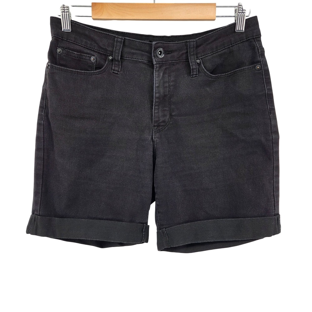DKNY Jeans Womens Black Denim Cuffed Shorts Size 6 Stretch Casual Summer Classic